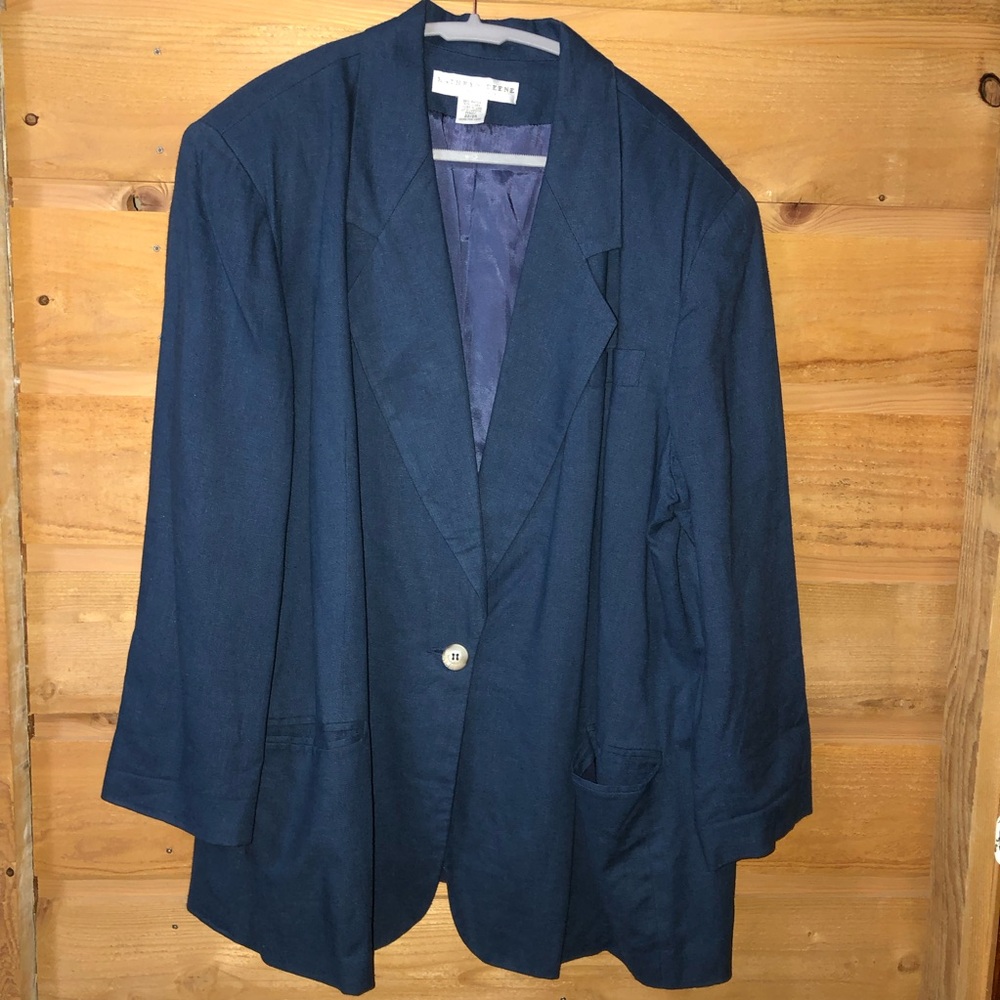Blue linen/rayon 50/50 blend blazer lined plus size 22/24 Kathryn Deene